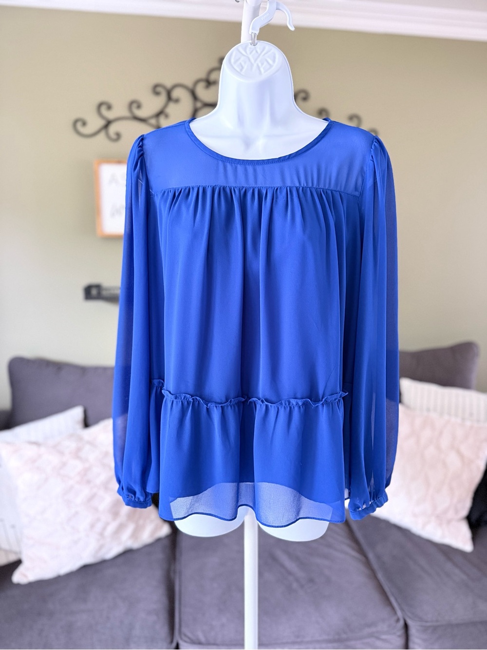 Vince Camuto Cobalt Blue Long-Sleeve Peplum Blouse